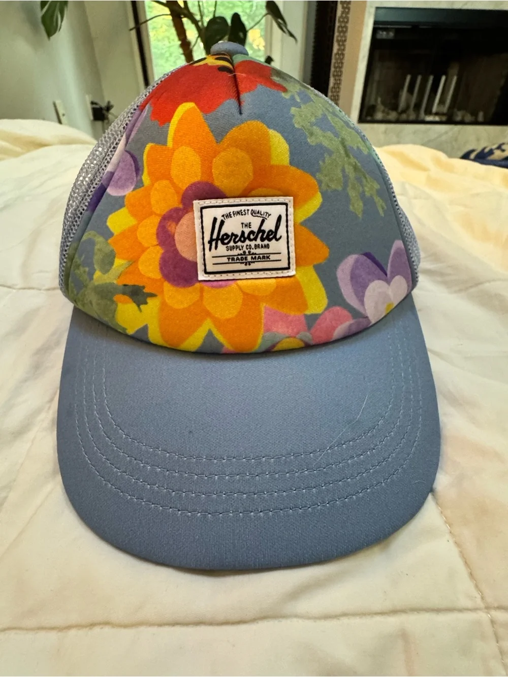 Herschel Kids Floral Trucker SnapBack Hat Blue Mesh OSFM - EUC